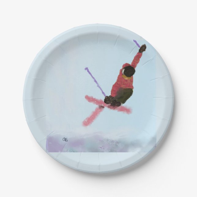 Skiing Downhill Art Paper Plates (Front)