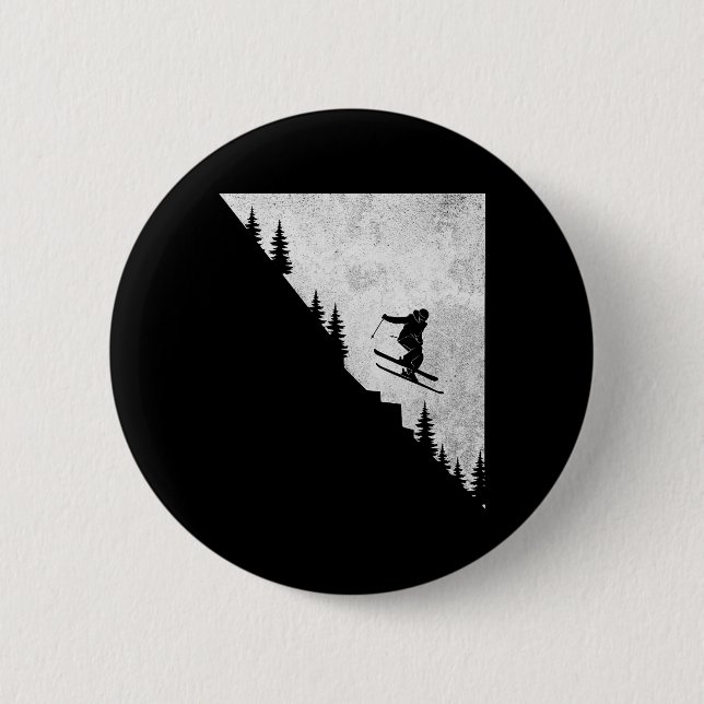Skiing Downhill Skier Freestyle Extreme Winter Spo Button (Front)