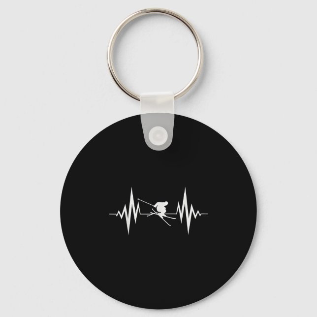 Skiing Ekg Skier Downhill Skiing Mountain Pion Sno Keychain (Front)