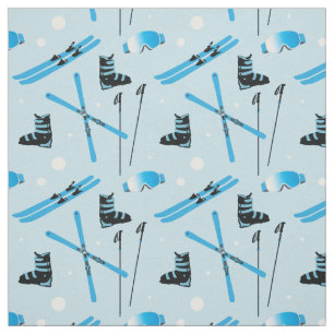Skiing Equipment Skis Boots and Poles Pattern Fabric