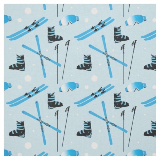 Skiing Equipment Skis Boots and Poles Pattern Fabric