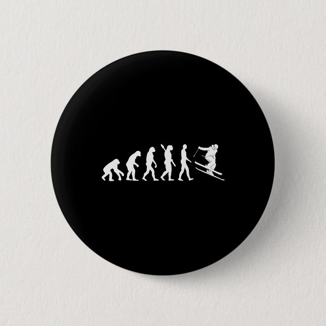 Skiing Evolution Funny Skier Freestyle Ski Winter  Button (Front)