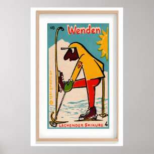 Skiing Figure Yellow Jacket Vintage Matchbox Label Poster
