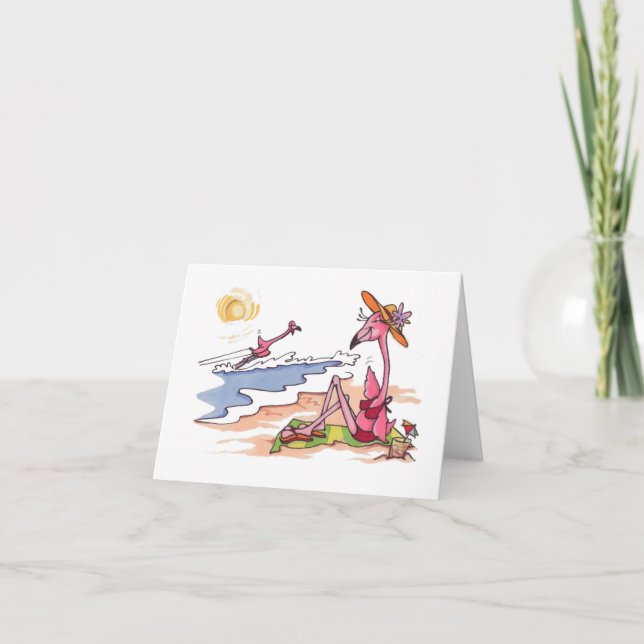 Skiing Flamingo Notecard (Front)
