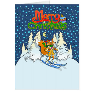 Skiing fox christmas card. card