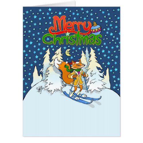 Skiing fox christmas card card