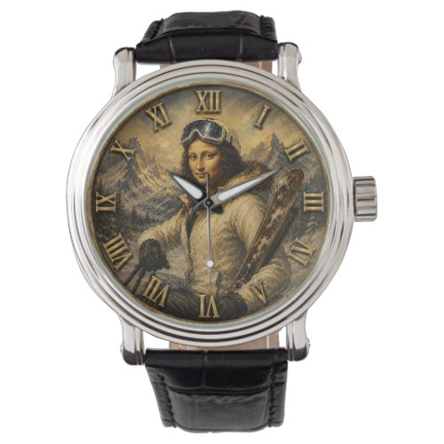 Skiing Funny Mona Lisa Skier Gift Watch