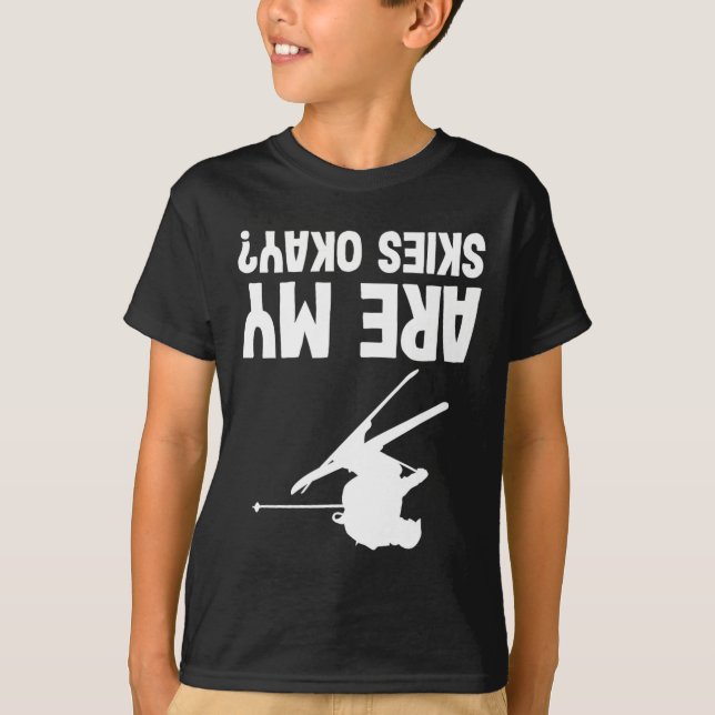 Skiing Funny Upside Down Winter Sport Skier  T-Shirt (Front)