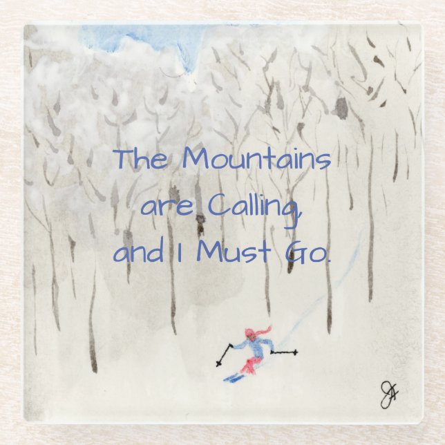 Skiing Glass Coaster (Front)