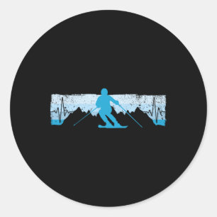 Skiing Heartbeat Ski Gift For Skiers 1 Classic Round Sticker
