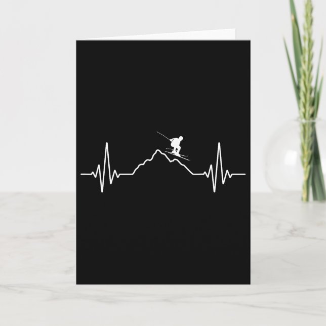 Skiing Heartbeat Ski Gift For Skiers _2  Card (Front)