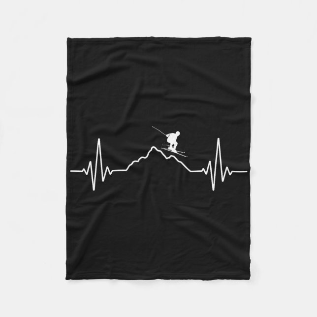 Skiing Heartbeat Ski Gift For Skiers _2  Fleece Blanket (Front)