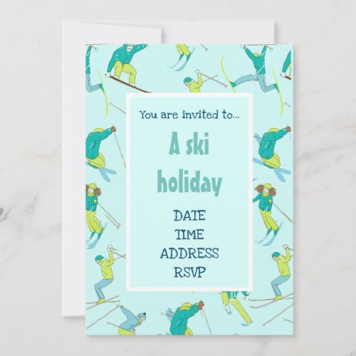 Skiing holiday modern ski fun snow party invitation