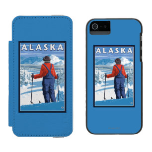 Skiing in Alaska Vintage Travel Poster Wallet Case For iPhone SE/5/5s