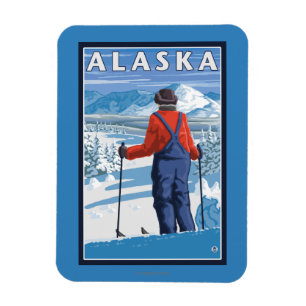 Skiing in Alaska Vintage Travel Poster Magnet