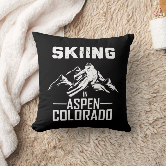 Skiing in Aspen Colorado  Throw Pillow (Blanket)