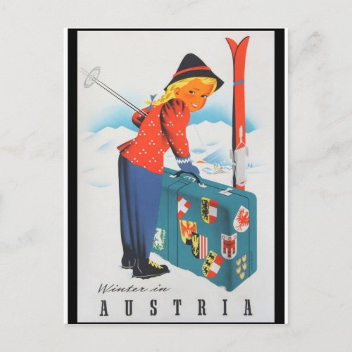 skiing in austria vintage travel poster postcard