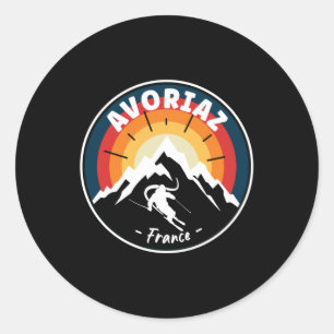 Skiing In Avoriaz France Vintage Classic Round Sticker