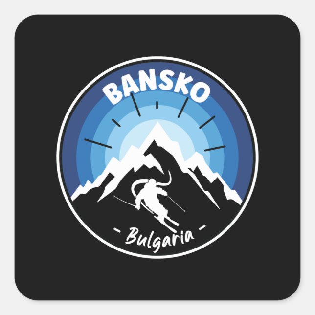 Skiing In Bansko Bulgaria Blue Square Sticker (Front)