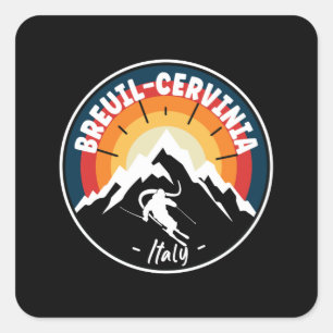 Skiing In Breuil-Cervinia Italy Vintage Square Sticker