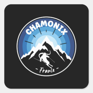 Skiing In Chamonix France Blue Square Sticker