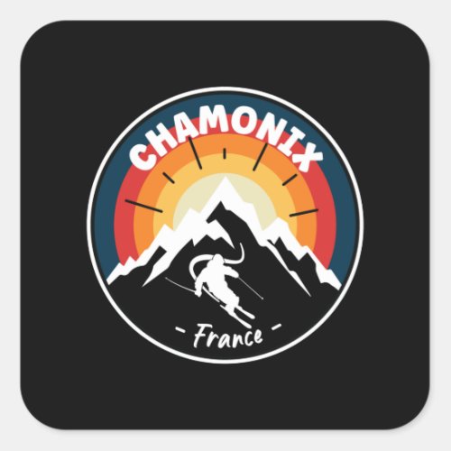 Skiing In Chamonix France Vintage Square Sticker