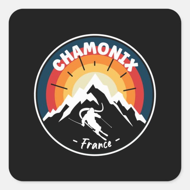Skiing In Chamonix France Vintage Square Sticker (Front)