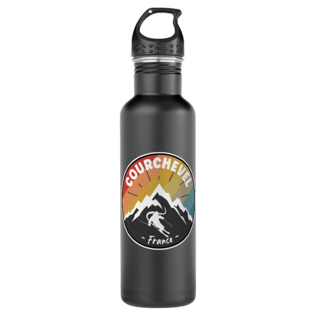 Skiing In France Courchevel Stainless Steel Water Bottle (Front)