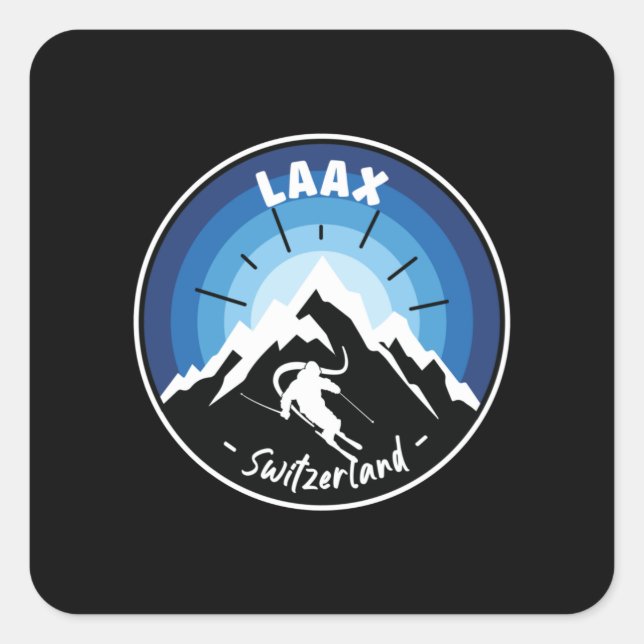 Skiing In Laax Switzerland Blue Square Sticker (Front)