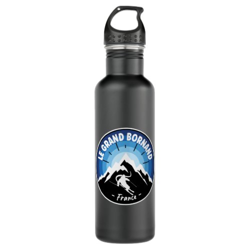Skiing In Le Grand Bornand France Blue Stainless Steel Water Bottle