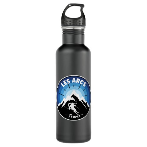 Skiing In Les Arcs France Blue Stainless Steel Water Bottle