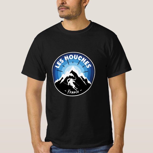Skiing in Les Houches France Blue T-Shirt (Front)