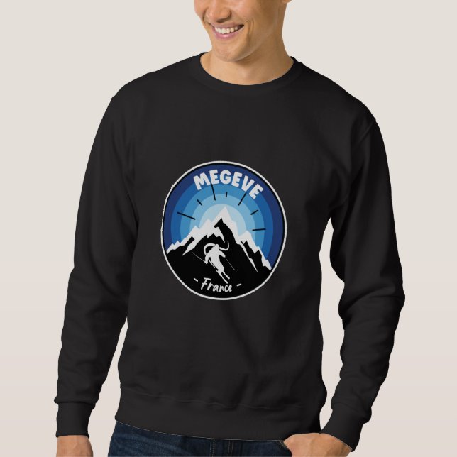 Skiing In Megeve France Blue Sweatshirt (Front)