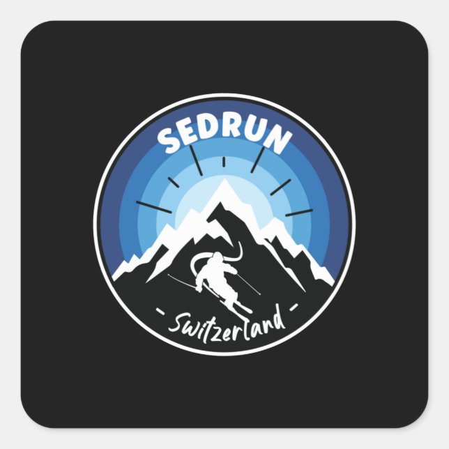 Skiing In Sedrun Switzerland Blue Square Sticker (Front)