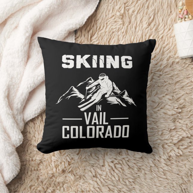 Skiing in Vail Colorado Throw Pillow (Blanket)