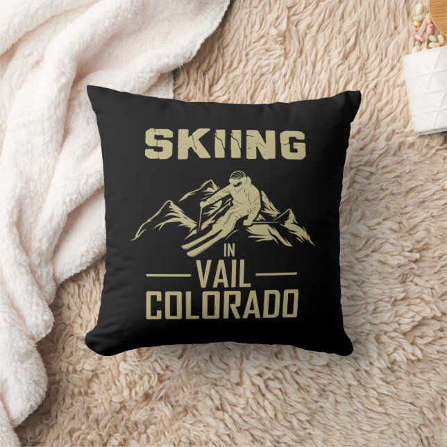 Skiing in Vail Colorado Throw Pillow (Blanket)