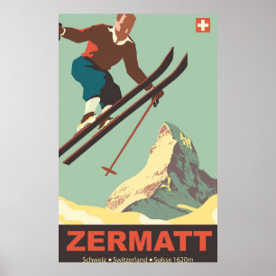 Skiing in Zermatt Poster