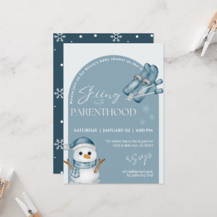 Skiing into parenthood baby shower invitation