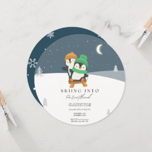 Skiing into parenthood baby shower invitation