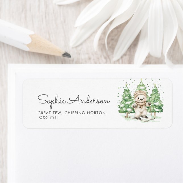 Skiing Into Parenthood Winter Baby Shower Address Label (Insitu)
