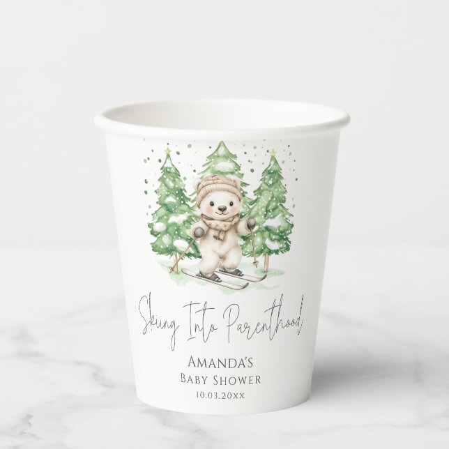 Skiing Into Parenthood Winter Baby Shower  Paper Cups (Front)
