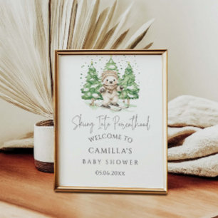 Skiing Into Parenthood Winter Baby Shower  Welcome Poster