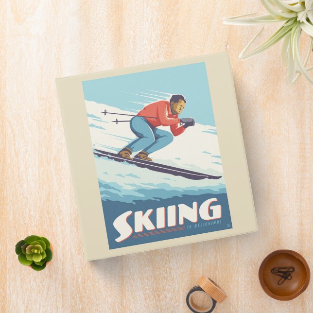 Skiing Is Believing Retro Print 3 Ring Binder (In Situ)