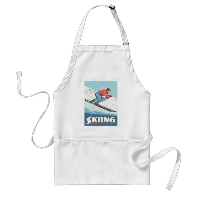 Skiing Is Believing Retro Print Adult Apron (Front)
