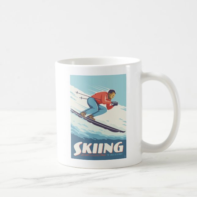 Skiing Is Believing Retro Print Coffee Mug (Right)