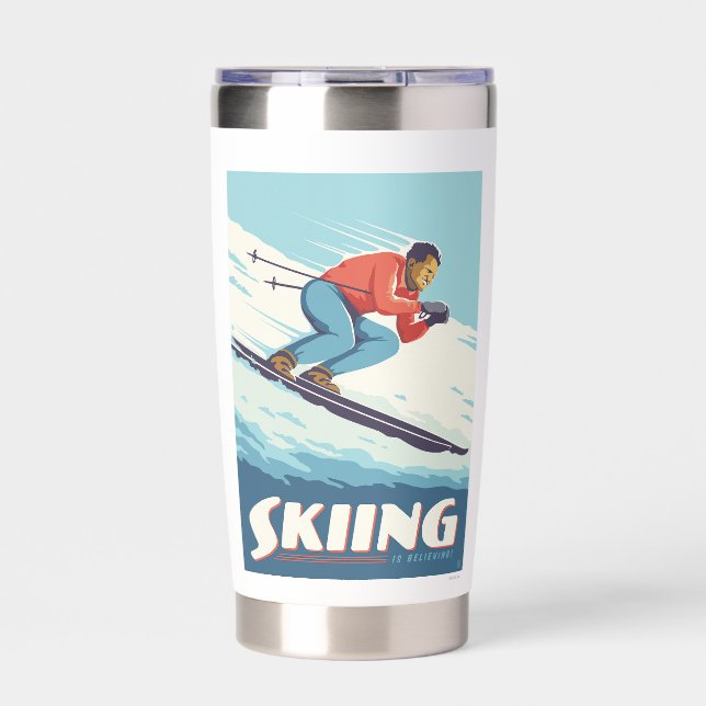 Skiing Is Believing Retro Print Insulated Tumbler (Front)