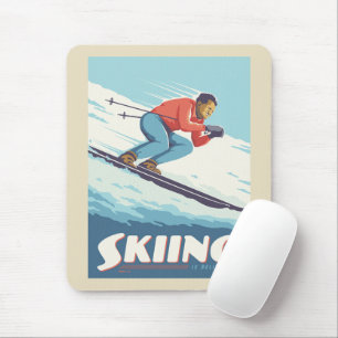 Skiing Is Believing Retro Print Mouse Pad