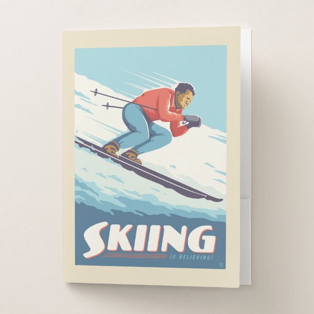 Skiing Is Believing Retro Print Pocket Folder (Front)