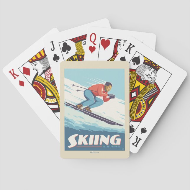 Skiing Is Believing Retro Print Poker Cards (Back)