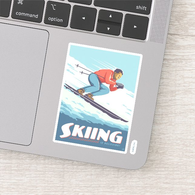 Skiing Is Believing Retro Print Sticker (Detail)